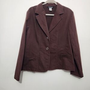 Vintage Softworks Brown Cotton Spandex Blazer Jacket Size 14 Two Button Workwear